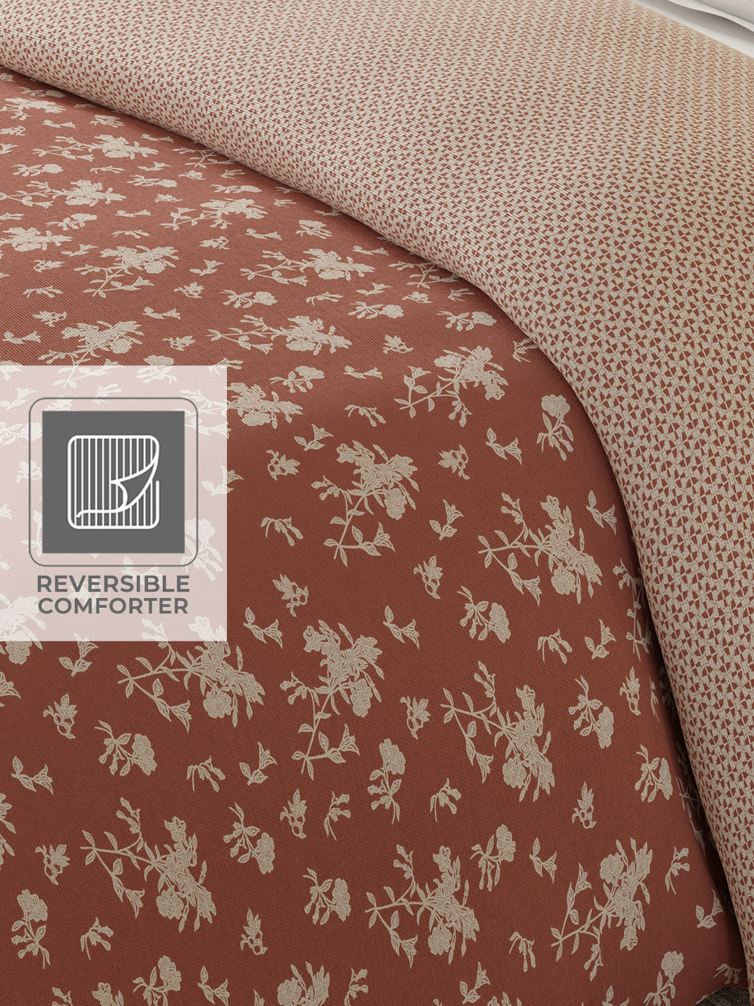 Cottage Garden 100% Cotton 300 TC Brown & White Printed Single Reversible Comforter - Pack of 1 (88 L x 60 W inches)