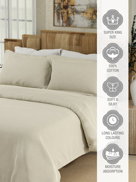 Gardenia Augusta 100% Cotton 300 TC Beige Digitally Printed Super King Bedsheet with 2 Pillow Covers