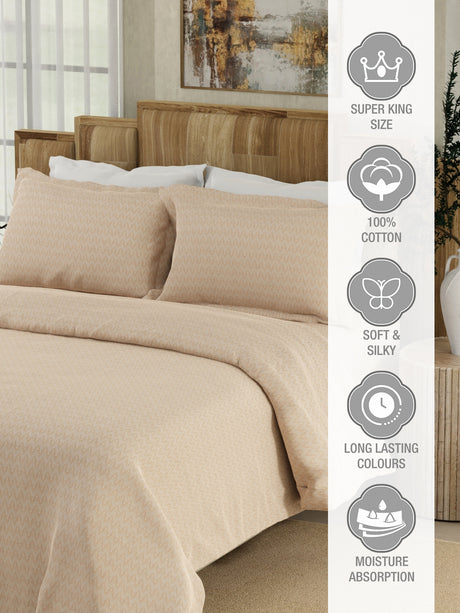 Gardenia Augusta 100% Cotton 300 TC Beige Digitally Printed Super King Bedsheet with 2 Pillow Covers