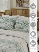 Gardenia Augusta 100% Cotton 300 TC White & Blue Digitally Printed King Bedsheet with 2 Pillow Covers