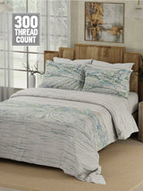 Gardenia Augusta 100% Cotton 300 TC White & Blue Digitally Printed King Bedsheet with 2 Pillow Covers