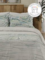 Gardenia Augusta 100% Cotton 300 TC White & Blue Digitally Printed King Bedsheet with 2 Pillow Covers