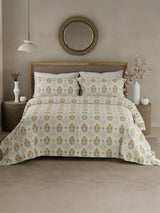 100% Kasturi Cotton King Bedsheet Set, 200 TC Beige & Yellow Floral, Indo Musk