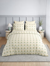 100% Kasturi Cotton King Bedsheet Set, 200 TC Beige & Yellow Floral, Indo Musk