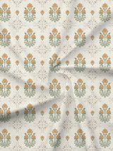 100% Kasturi Cotton King Bedsheet Set, 200 TC Beige & Yellow Floral, Indo Musk