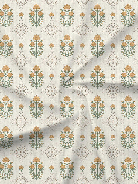 100% Kasturi Cotton King Bedsheet Set, 200 TC Beige & Yellow Floral, Indo Musk