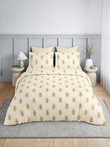 100% Kasturi Cotton King Bedsheet Set, 200 TC Cream Floral, Indo Musk