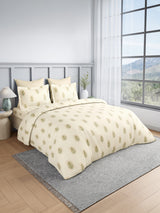 100% Kasturi Cotton King Bedsheet Set, 200 TC Cream Floral, Indo Musk