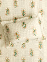 100% Kasturi Cotton King Bedsheet Set, 200 TC Cream Floral, Indo Musk