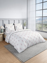 100% Kasturi Cotton King Bedsheet Set, 200 TC White & Grey Floral, Indo Musk
