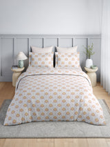 100% Kasturi Cotton King Bedsheet Set, 200 TC White Yellow & Pink Floral, Indo Musk