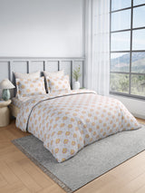 100% Kasturi Cotton King Bedsheet Set, 200 TC White Yellow & Pink Floral, Indo Musk