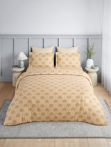 100% Kasturi Cotton King Bedsheet Set, 200 TC Light Yellow Floral, Indo Musk