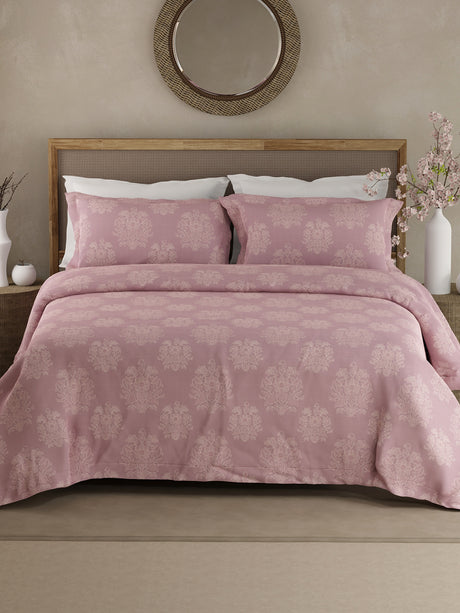 Indo Musk 100% Kasturi Cotton 200 TC Pink Floral King Bedsheet with 2 Pillow Covers