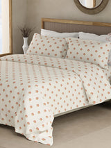 Indo Musk 100% Kasturi Cotton 200 TC White & Red Ethnic Print King Bedsheet with 2 Pillow Covers