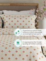 Indo Musk 100% Kasturi Cotton 200 TC White & Red Ethnic Print King Bedsheet with 2 Pillow Covers