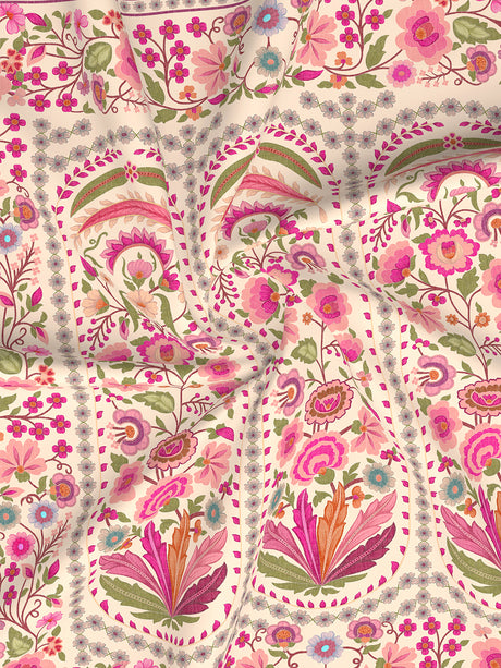Gardenia Augusta 100% Cotton 300 TC Pink Digitally Printed King Bedsheet with 2 Pillow Covers