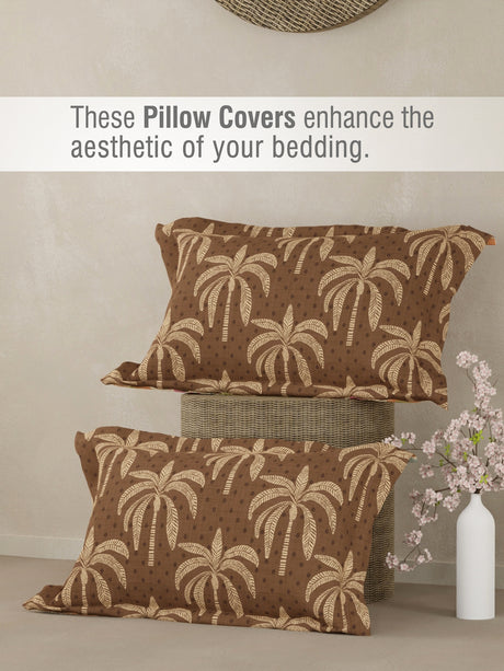 Gardenia Augusta 100% Cotton 300 TC Brown & White Digitally Printed King Bedsheet with 2 Pillow Covers