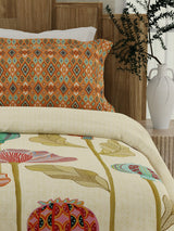 Gardenia Augusta 100% Cotton 300 TC Beige Digitally Printed King Bedsheet with 2 Pillow Covers