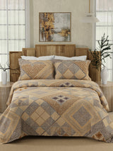 Gardenia Augusta 100% Cotton 300 TC Brown Digitally Printed King Bedsheet with 2 Pillow Covers