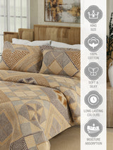 Gardenia Augusta 100% Cotton 300 TC Brown Digitally Printed King Bedsheet with 2 Pillow Covers