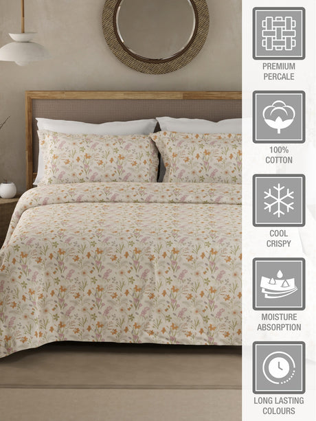 Cottage Garden 100% Organic Cotton 300 TC King Bedsheet with 2 Pillow Covers - Multicolor Floral