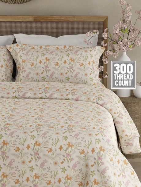 Cottage Garden 100% Organic Cotton 300 TC King Bedsheet with 2 Pillow Covers - Multicolor Floral