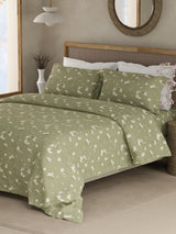 Cottage Garden 100% Organic Cotton 300 TC King Bedsheet with 2 Pillow Covers - Green & White Floral