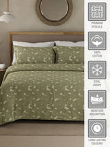 Cottage Garden 100% Organic Cotton 300 TC King Bedsheet with 2 Pillow Covers - Green & White Floral