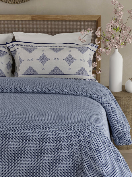 Heritage Walk 100% Egyptian Cotton 200 TC Blue Ethnic Print King Bedsheet with 2 Pillow Covers