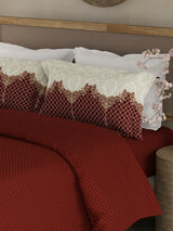 Heritage Walk 100% Egyptian Cotton 200 TC Red Ethnic Print King Bedsheet with 2 Pillow Covers