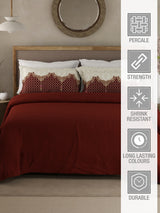 Heritage Walk 100% Egyptian Cotton 200 TC Red Ethnic Print King Bedsheet with 2 Pillow Covers
