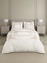 100% Cotton 800 TC King Bedsheet Set, White & Red Digitally Printed, Platinum Pulse Collection, Meenakari Design Prints