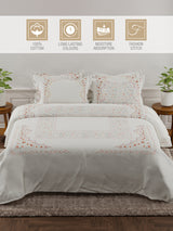 Platinum Pulse 100% Cotton 800 TC White & Red Digital Meenakari Print King Bedsheet with 4 Pillow Covers