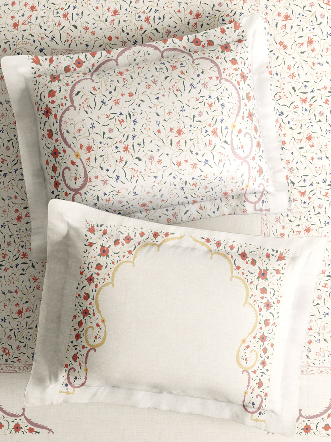 100% Cotton 800 TC King Bedsheet Set, White & Red Digitally Printed, Platinum Pulse Collection, Meenakari Design Prints