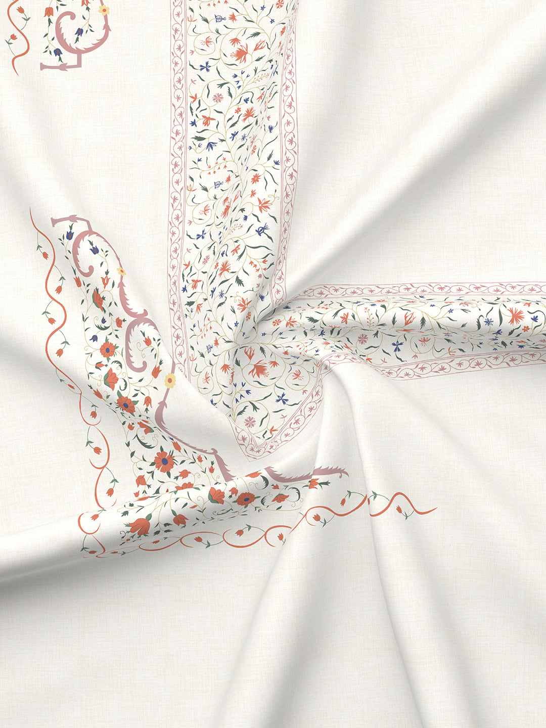 Platinum Pulse 100% Cotton 800 TC White & Red Digital Meenakari Print King Bedsheet with 4 Pillow Covers