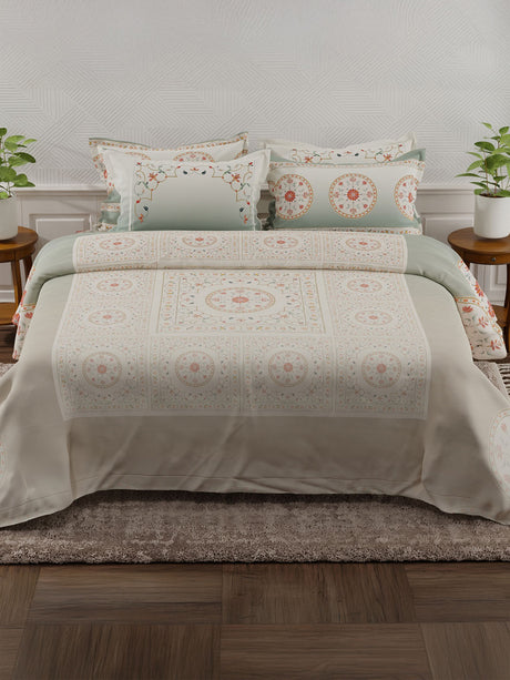 100% Cotton 800 TC King Bedsheet Set, Grey Digitally Printed, Platinum Pulse Collection, Meenakari Design Prints