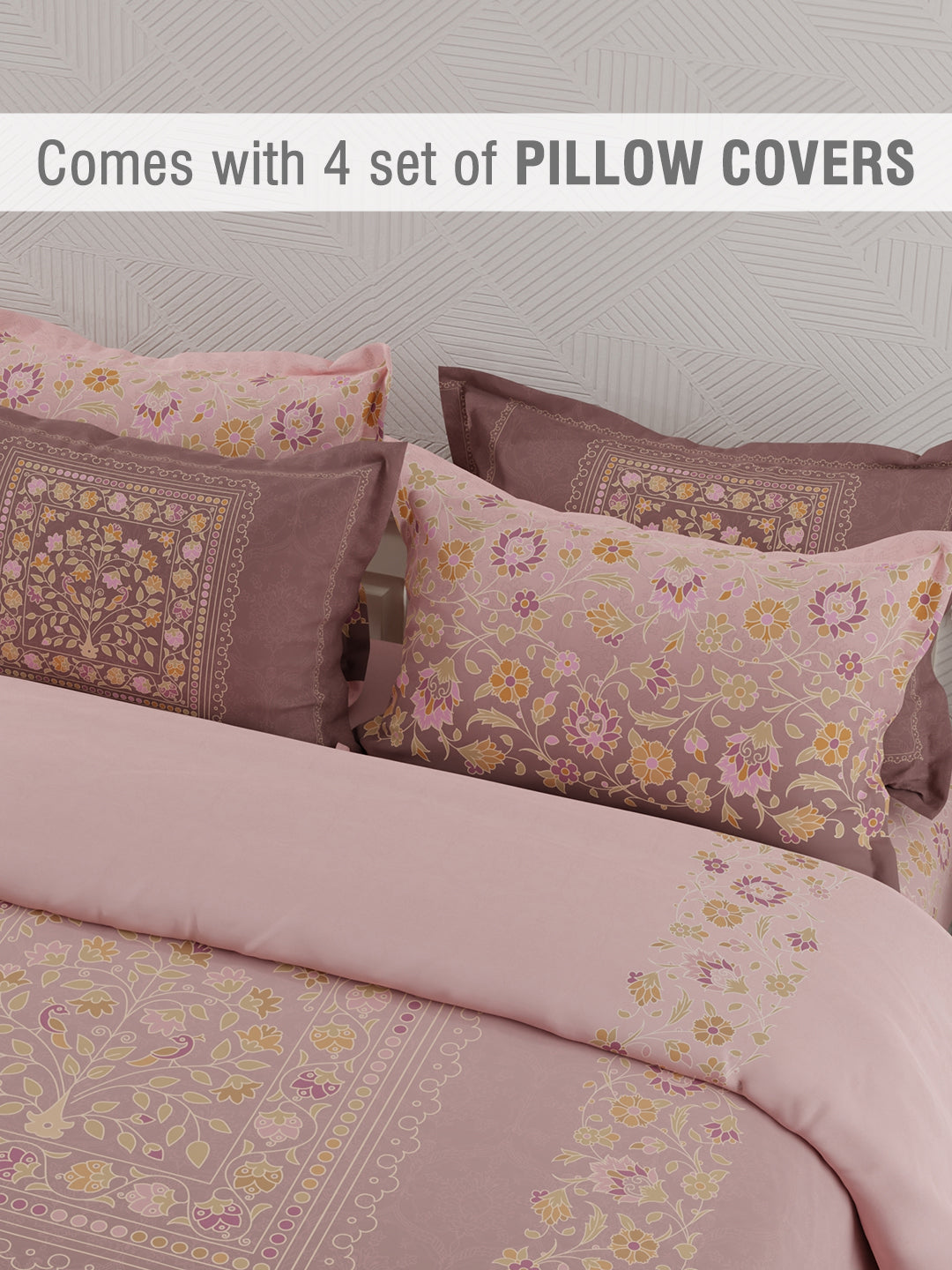 Platinum Pulse 100% Cotton 800 TC Purple Digital Meenakari Print King Bedsheet with 4 Pillow Covers