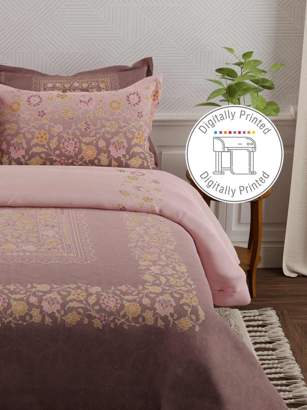 Platinum Pulse 100% Cotton 800 TC Purple Digital Meenakari Print King Bedsheet with 4 Pillow Covers