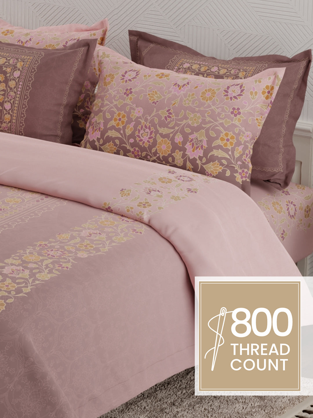 Platinum Pulse 100% Cotton 800 TC Purple Digital Meenakari Print King Bedsheet with 4 Pillow Covers