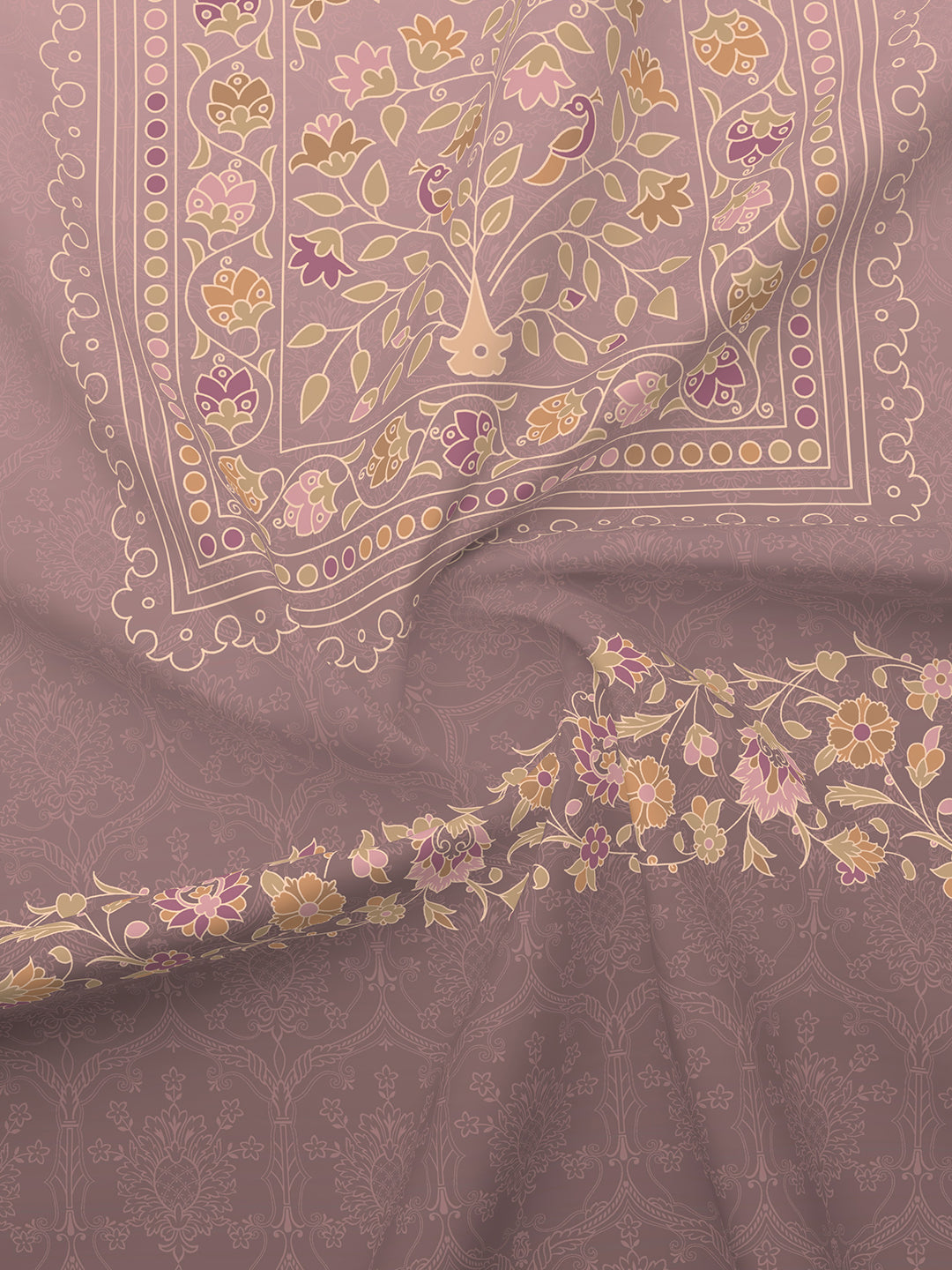 Platinum Pulse 100% Cotton 800 TC Purple Digital Meenakari Print King Bedsheet with 4 Pillow Covers