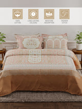 Platinum Pulse 100% Cotton 800 TC Brown & Red Digital Meenakari Print King Bedsheet with 4 Pillow Covers