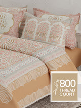 Platinum Pulse 100% Cotton 800 TC Brown & Red Digital Meenakari Print King Bedsheet with 4 Pillow Covers