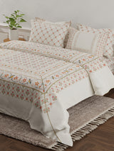Platinum Pulse 100% Cotton 800 TC White Digital Meenakari Print King Bedsheet with 4 Pillow Covers