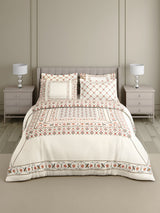 100% Cotton 800 TC King Bedsheet Set, White Digitally Printed, Platinum Pulse Collection, Meenakari Design Prints