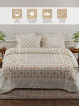 Platinum Pulse 100% Cotton 800 TC White Digital Meenakari Print King Bedsheet with 4 Pillow Covers