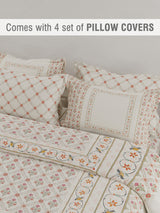 Platinum Pulse 100% Cotton 800 TC White Digital Meenakari Print King Bedsheet with 4 Pillow Covers