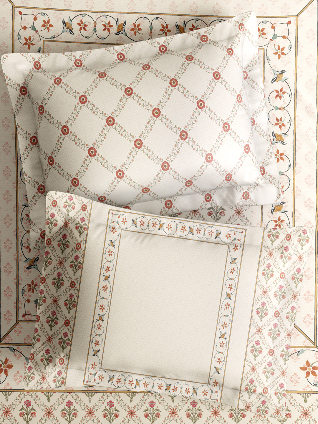 100% Cotton 800 TC King Bedsheet Set, White Digitally Printed, Platinum Pulse Collection, Meenakari Design Prints