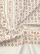 Platinum Pulse 100% Cotton 800 TC White Digital Meenakari Print King Bedsheet with 4 Pillow Covers