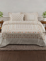 100% Cotton 800 TC King Bedsheet Set, White Digitally Printed, Platinum Pulse Collection, Meenakari Design Prints